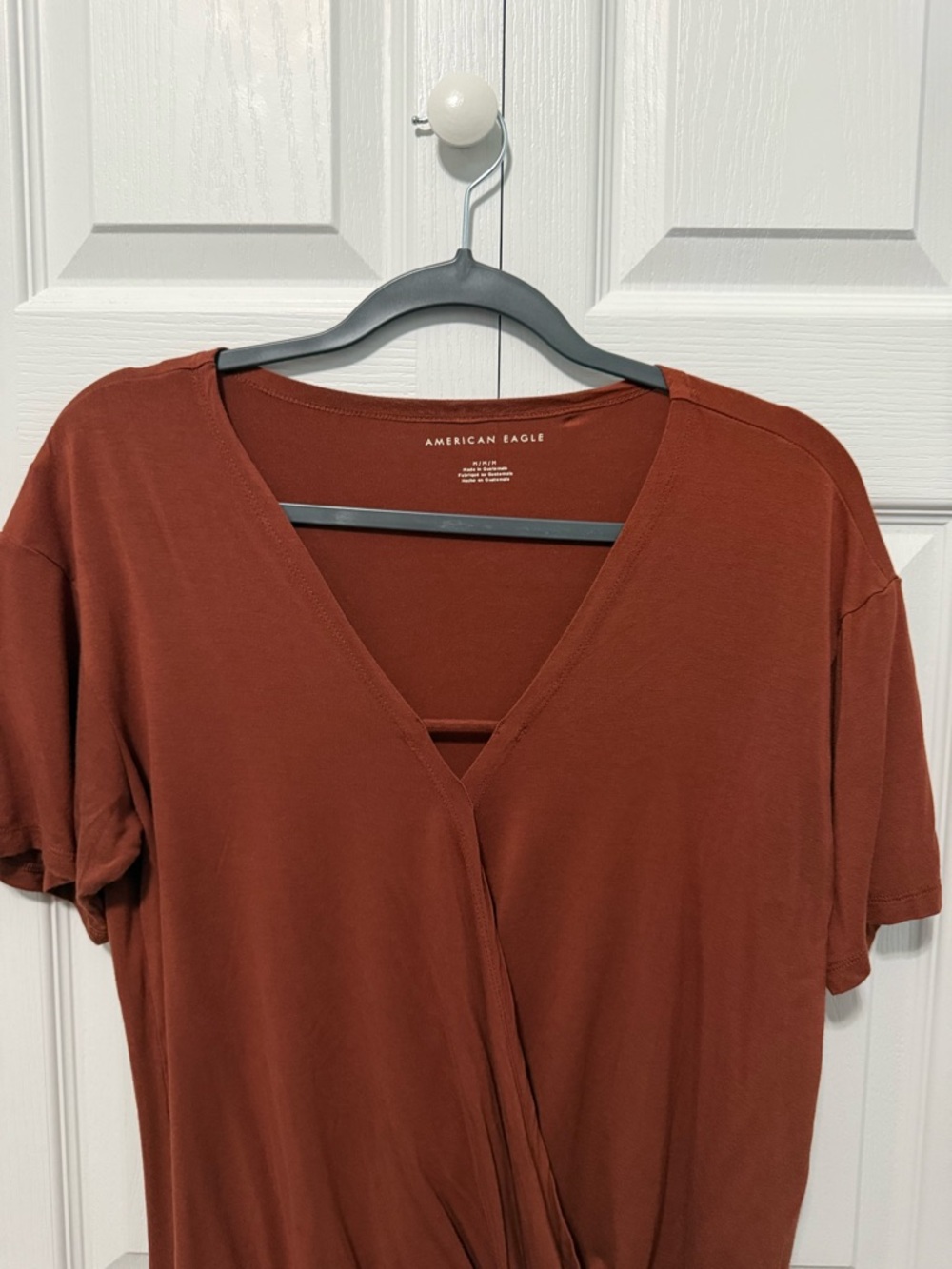 American Eagle Outfitters Burnt Orange Short Sleeve Wrap-Style Top